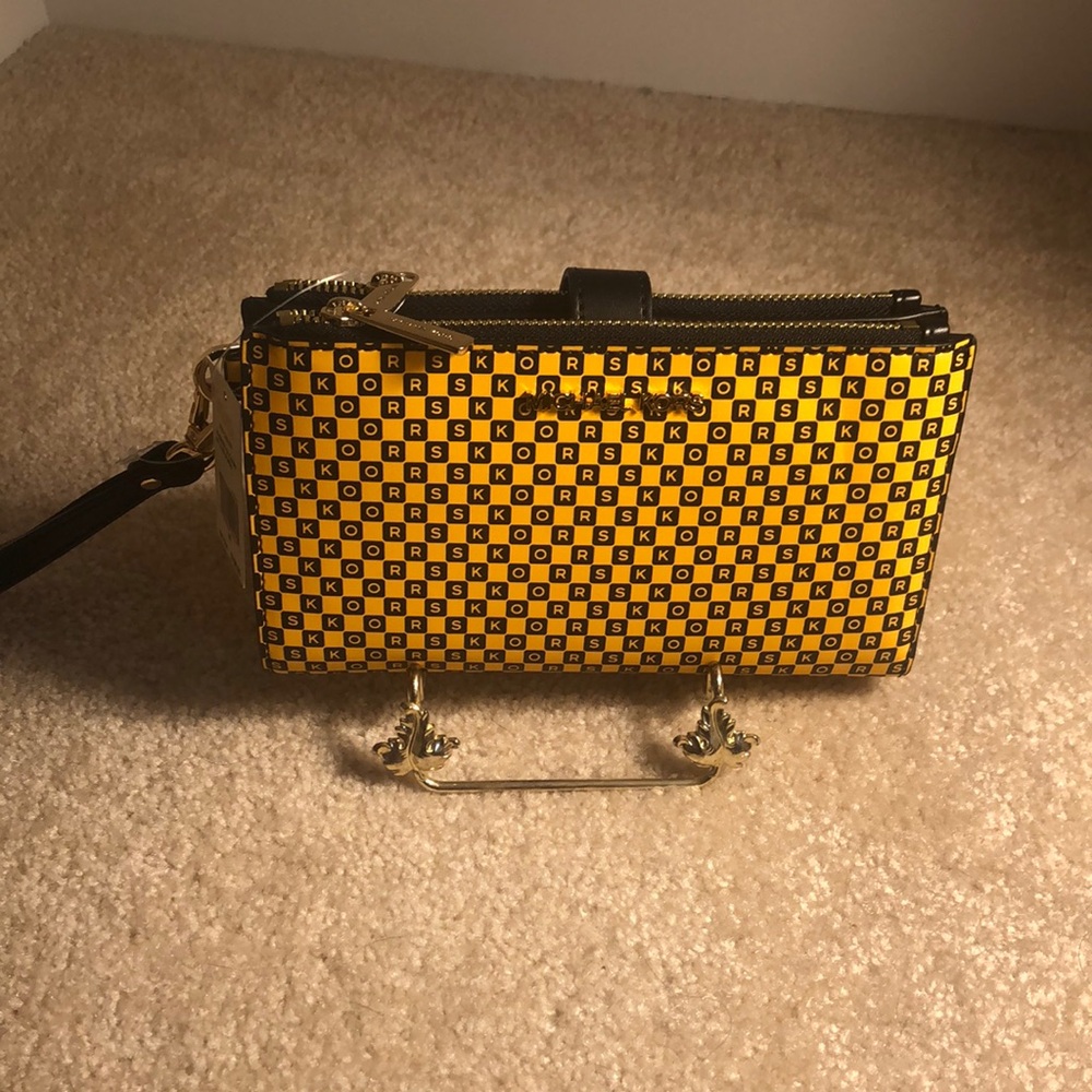 Michael Kors New York City Yellow and Black Checkered Clutch (double zip)